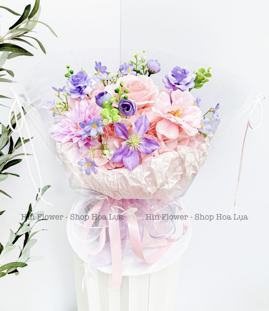 Bó Hoa Lụa Màu Hồng Tím