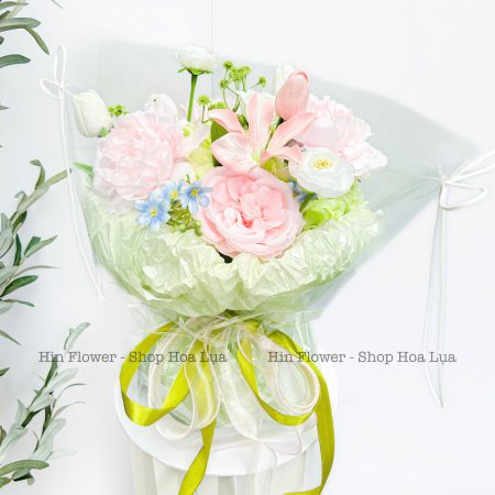 Bó Hoa Lụa Màu Hồng Xanh