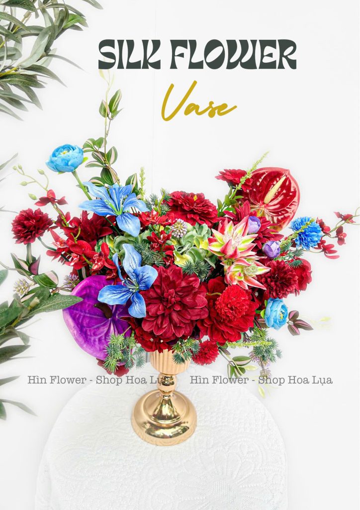 Bình Hoa Lụa Decor Đỏ Xanh
