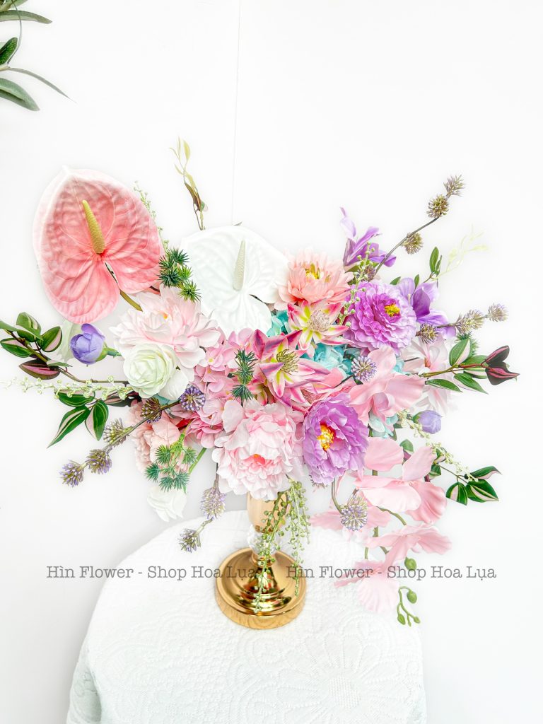 Bình hoa lụa decor hồng tím