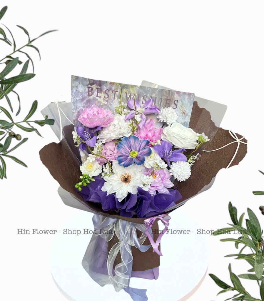 Bó Hoa Lụa Tím Trắng