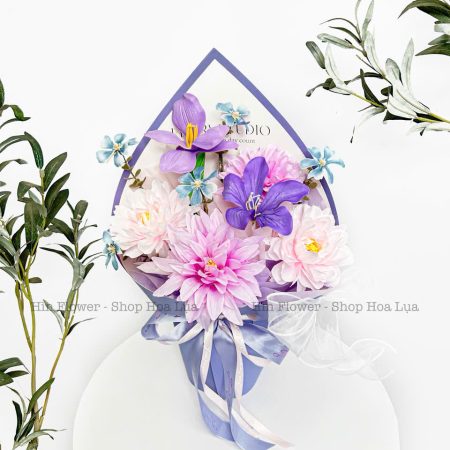 Bó Hoa Lụa Nhỏ Tím Hồng