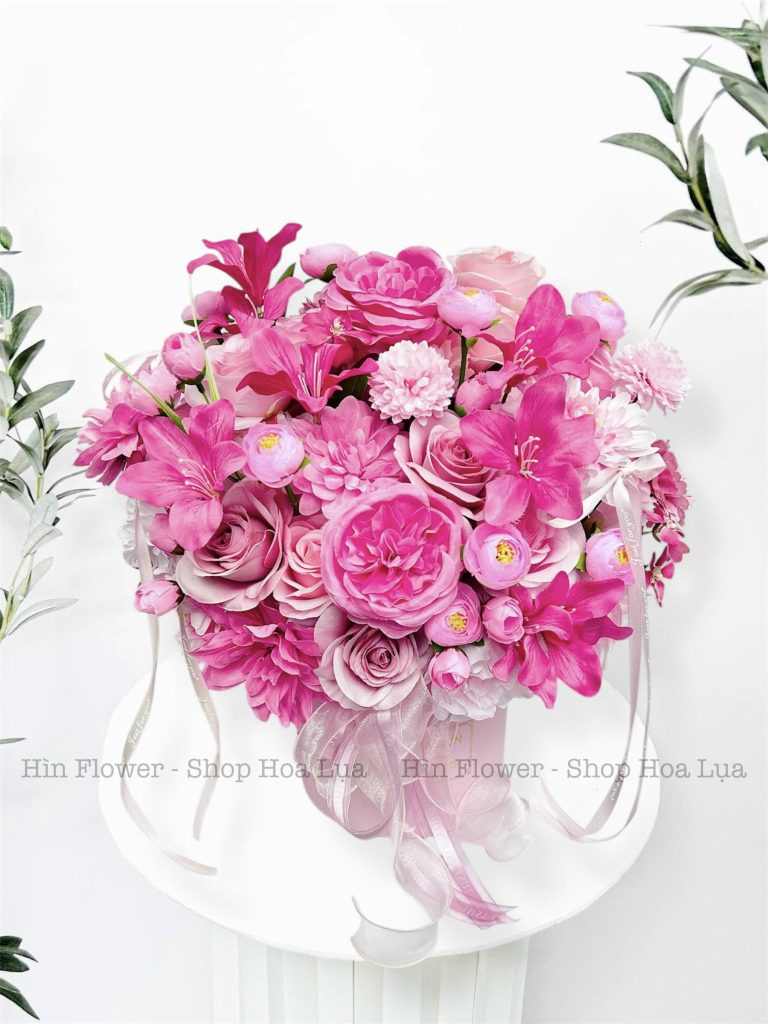 Hộp Trụ Hoa Lụa Tone Hồng
