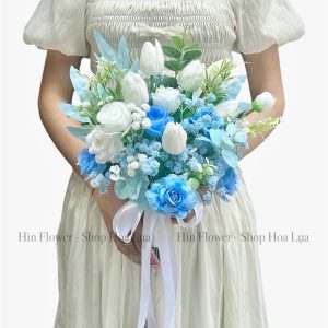 Hoa lụa cô dâu xanh dương