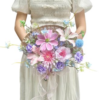 Hoa Quạt Cưới Lụa Hồng Tím