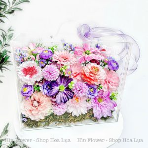 vali hoa lụa hồng tím lớn