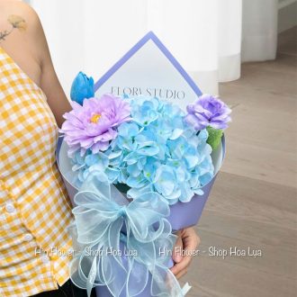 Hoa Lụa 1 Tú Cầu Xanh