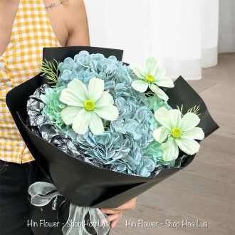 Hoa Lụa Tú Cầu Xanh Đen