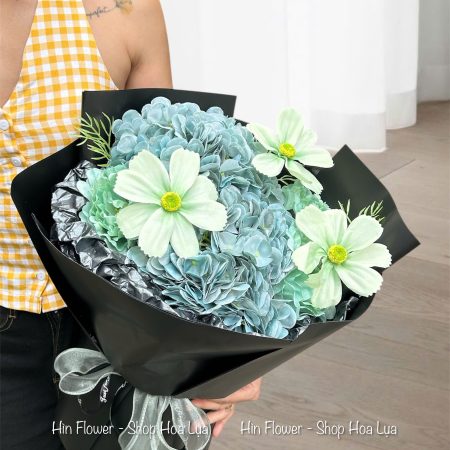 Hoa Lụa Tú Cầu Xanh Đen