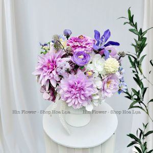 bình hoa lụa tím vàng