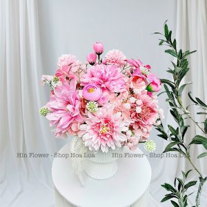 bình hoa lụa tone hồng