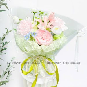 Bó Hoa Lụa Màu Hồng Xanh