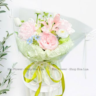 Bó Hoa Lụa Màu Hồng Xanh