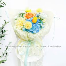 Bó hoa lụa màu vàng xanh