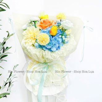 Bó hoa lụa màu vàng xanh
