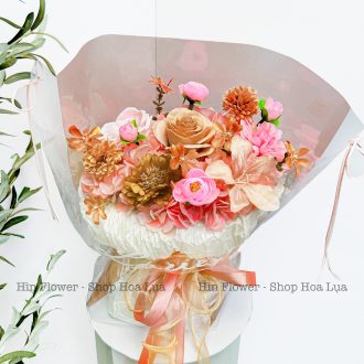 Bó Hoa Lụa Nâu Cam Hồng