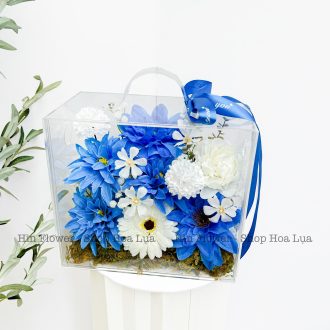 Vali Hoa Lụa Xanh Dương Trắng