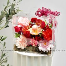 Vali Mica Hoa Lụa Đỏ Hồng