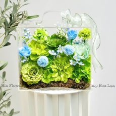 Vali Mica Hoa Lụa Mix Xanh