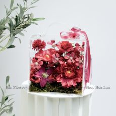 Vali Mini Hoa Lụa Đỏ Đậm