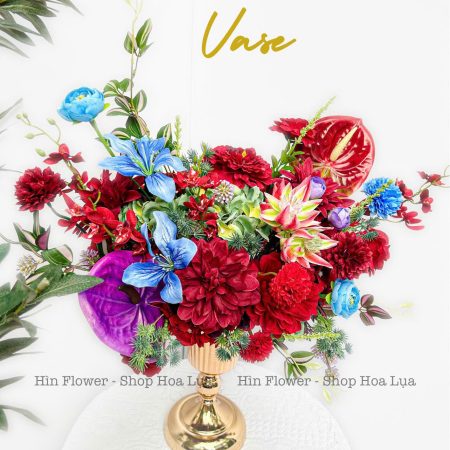Bình Hoa Lụa Decor Đỏ Xanh