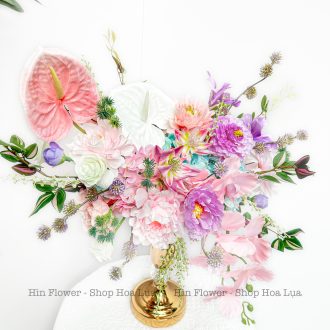 Bình hoa lụa decor hồng tím