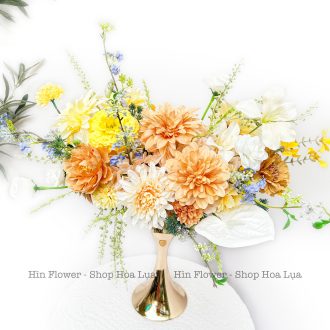 Bình hoa lụa decor vàng cam