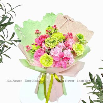 Bó Hoa Lụa Hồng Xanh Lá