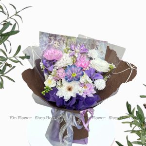 Bó Hoa Lụa Tím Trắng