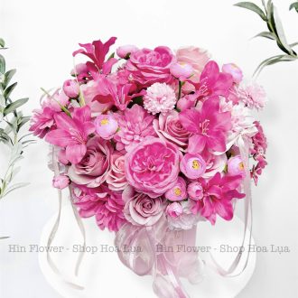 Hộp Trụ Hoa Lụa Tone Hồng