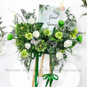 Kệ Hoa Lá Giả Xanh Trắng