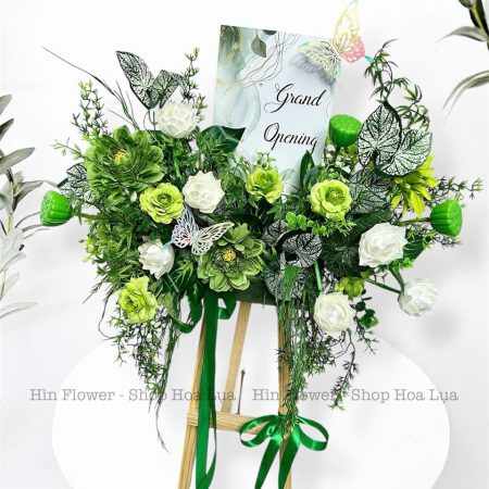 Kệ Hoa Lá Giả Xanh Trắng