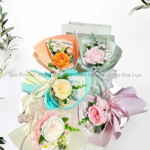 bó 1 hoa lụa kèm giỏ