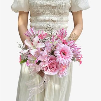 Bó hoa cưới lụa tone hồng