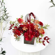Giỏ Hoa Lụa Nhỏ Đỏ Cam