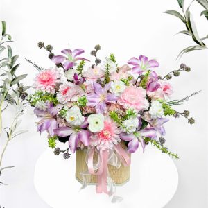 Giỏ Mành Hoa Lụa Hồng Tím