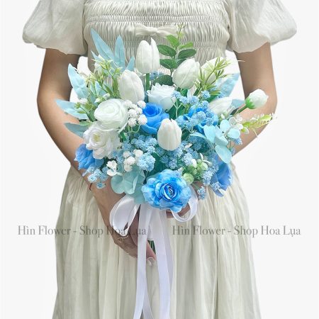 Hoa lụa cô dâu xanh dương