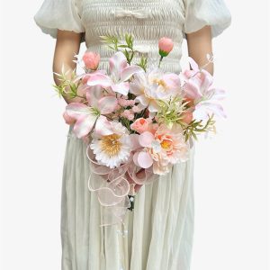 Hoa lụa cô dâu hồng cam