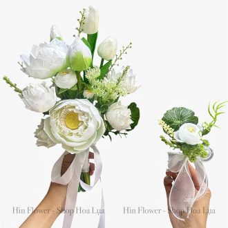 Hoa lụa cưới sen mix tulip