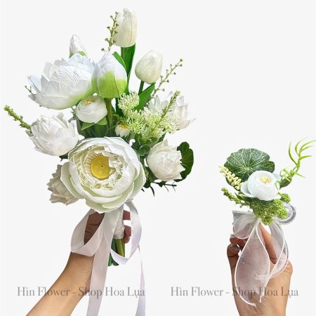Hoa lụa cưới sen mix tulip