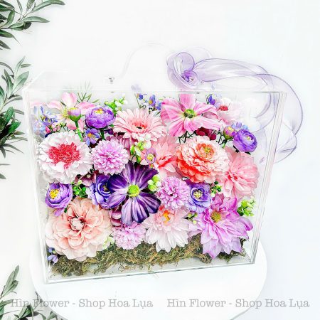 vali hoa lụa hồng tím lớn