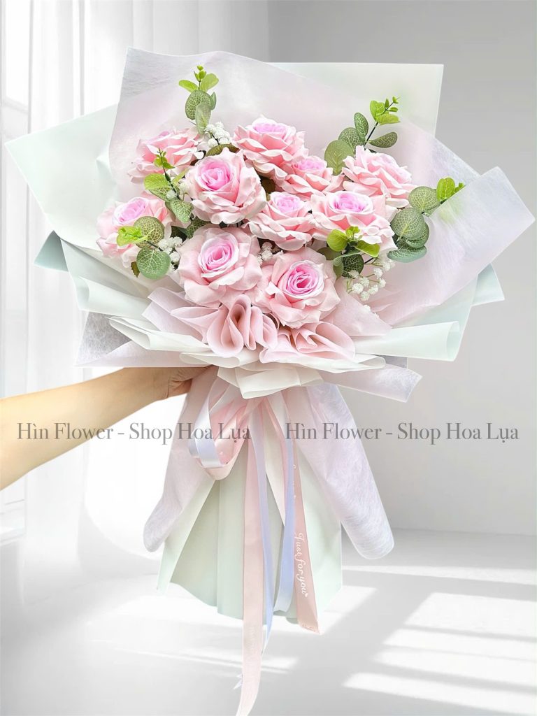 Bó 10 Bông Hoa Hồng Lụa