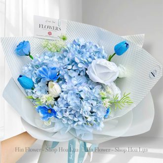 Bó Hoa Lụa Tú Cầu Xanh