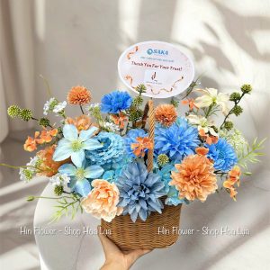 Giỏ Hoa Lụa Xanh Dương Cam