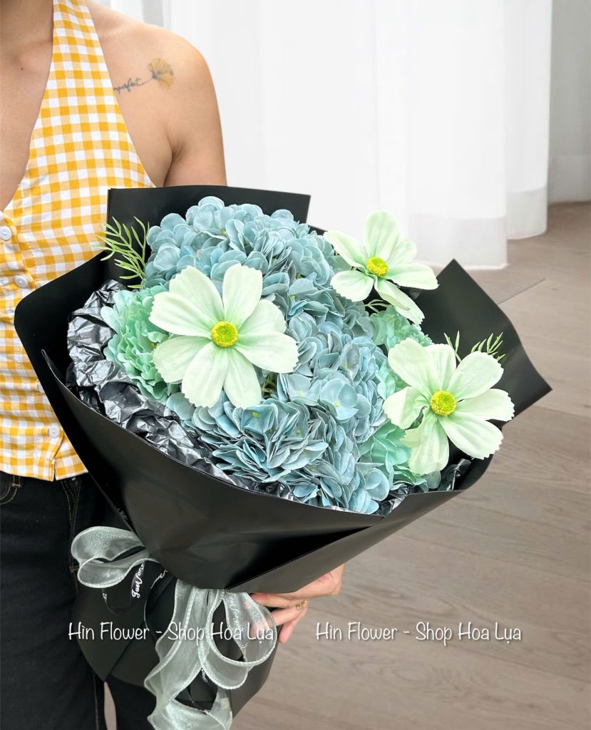 Hoa Lụa Tú Cầu Xanh Đen