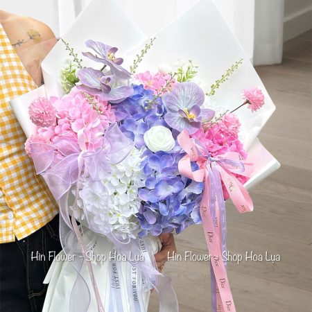 Hoa Tú Cầu Lụa Hồng Tím