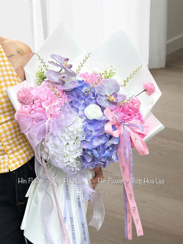 Hoa Tú Cầu Lụa Hồng Tím