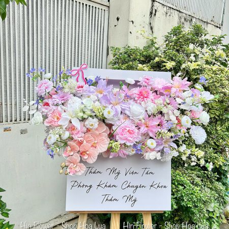 Kệ Hộp Hoa Lụa Hồng Tím