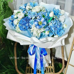 Bó Hoa Lụa Lớn Xanh Trắng
