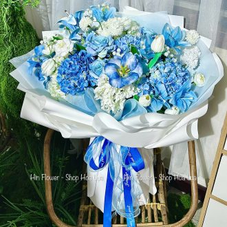 Bó Hoa Lụa Lớn Xanh Trắng